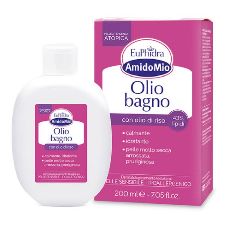 EuPhidra AmidoMio Olio Bagno Detergente ai Lipidi Lenitivo Calmante Ipoallergenico 200 ml