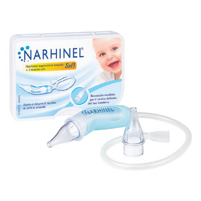 Narhinel aspiratore nasale soft per bimbi+ 2 ricambi: riduce rischio riniti e sinusiti