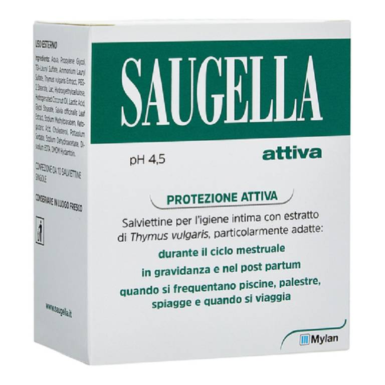 Saugella attiva pH 4,5 10 salviette intime detergenti monouso